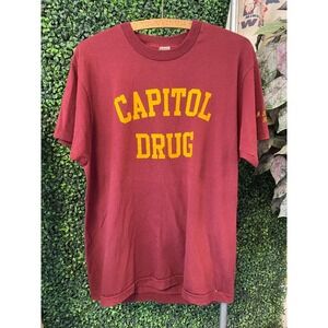 vtg 80s CAPTIOL DRUG BASEBALL Tee Large / vintage athletic bar league beer sport